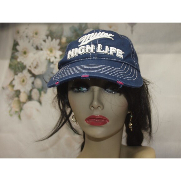 Miller High Life Beer Hat Pinstripes Pink Showing through Distressed Look NEW - Picture 2 of 6
